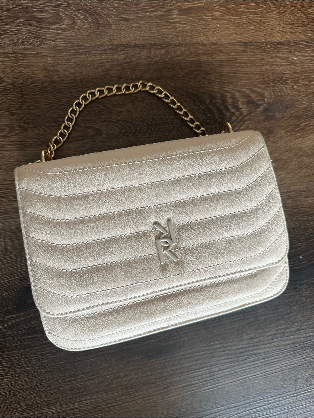 River Island Quilted Cream Chain Shoulder Bag - Logo